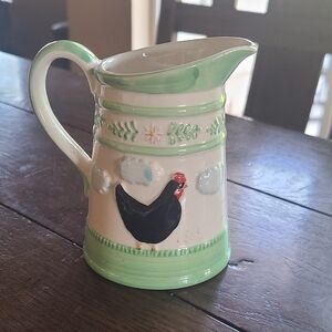 Vintage 1982 Green Ware Andrea West small pitcher/creamer with chickens🐣